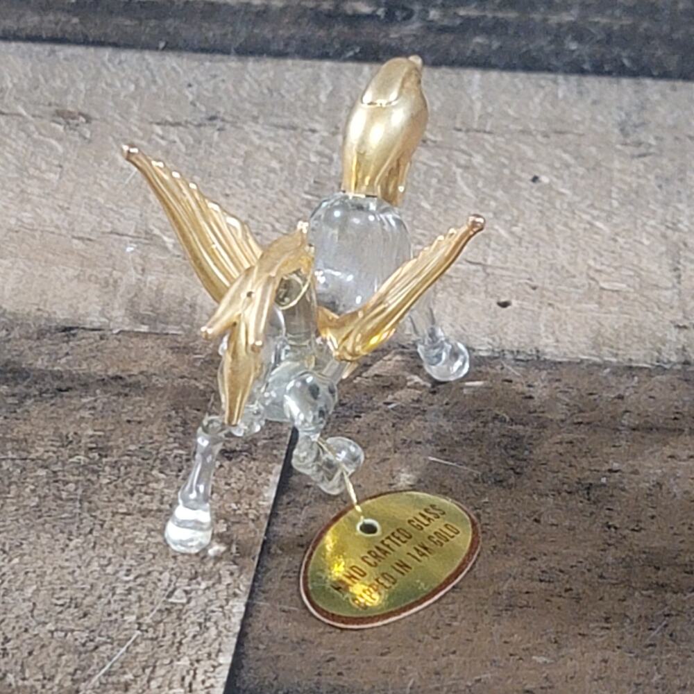 Vintage Hand Crafted Glass Pegasus Dipped in 14K Gold 3" Long 2.25" High